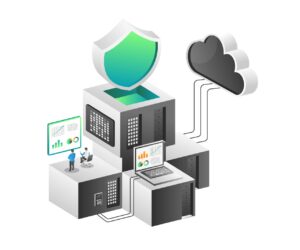 Ilustração de um repositório digital organizado com o software DSpace, mostrando recursos digitais como documentos, imagens e arquivos multimídia bem estruturados para acesso e compartilhamento fácil.