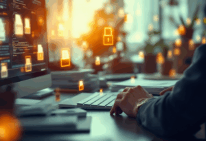 Tela de computador exibindo pastas e arquivos digitais organizados, representando um sistema moderno de guarda de arquivos em nuvem.